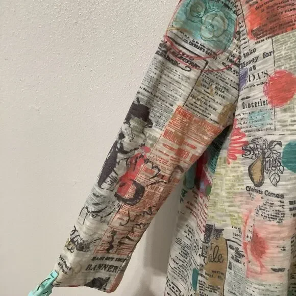 Vintage Y2K Artsy Eclectic Colorful Graphic Newsprint Oversized Shirt Large - Picture 4 of 12
